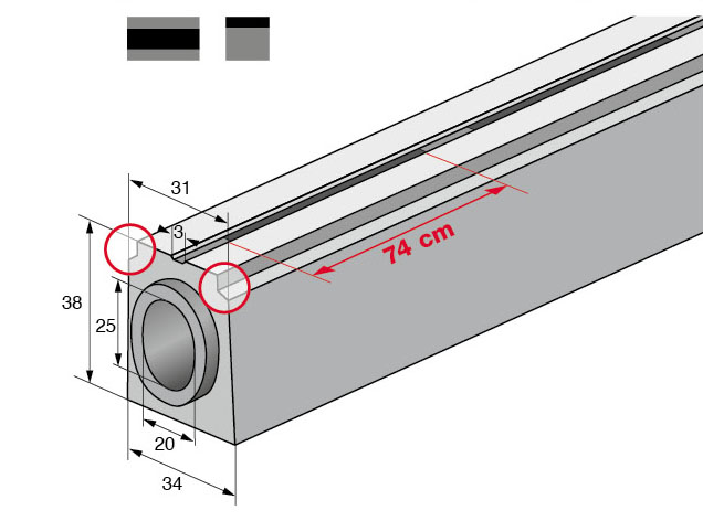 Isometrische Zeichnung Schlitzrinne mit Vermassung