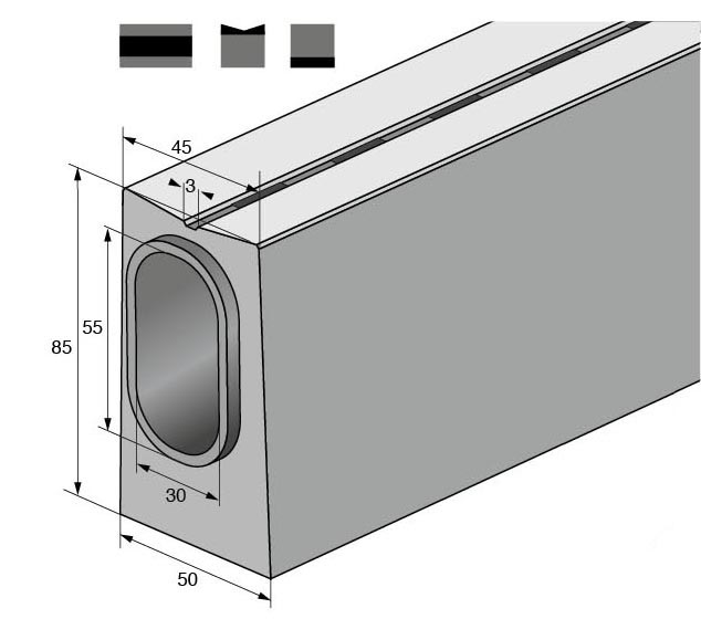 Isometrische Zeichnung Schlitzrinne mit Vermassung
