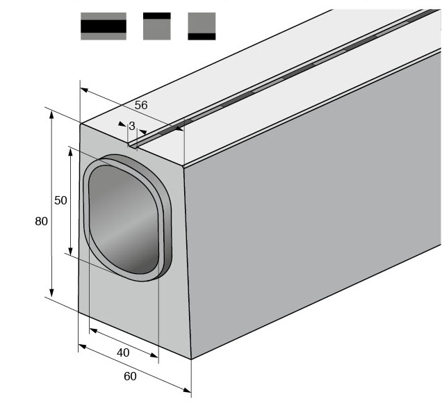 Isometrische Zeichnung Schlitzrinne mit Vermassung