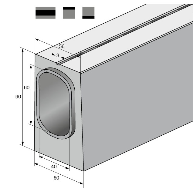 Isometrische Zeichnung Schlitzrinne mit Vermassung