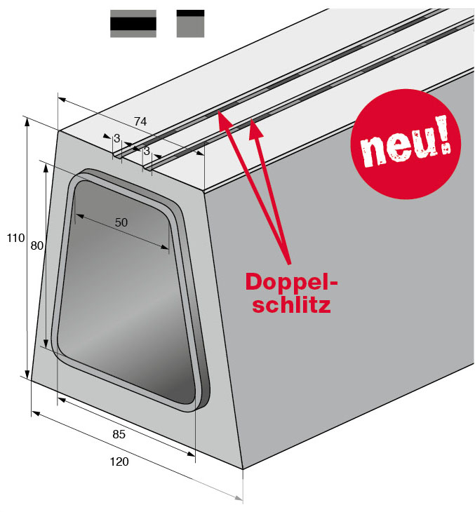 Isometrische Zeichnung Schlitzrinne mit Vermassung