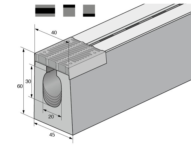 Isometrische Zeichnung Smart-Schlitzrinne mit Vermassung
