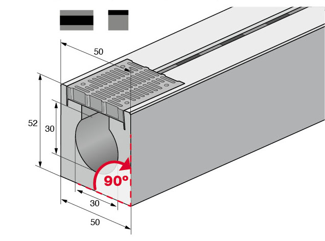 Isometrische Zeichnung Smart-Schlitzrinne mit Vermassung