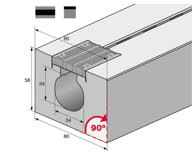 Isometrische Zeichnung Smart-Schlitzrinne mit Vermassung